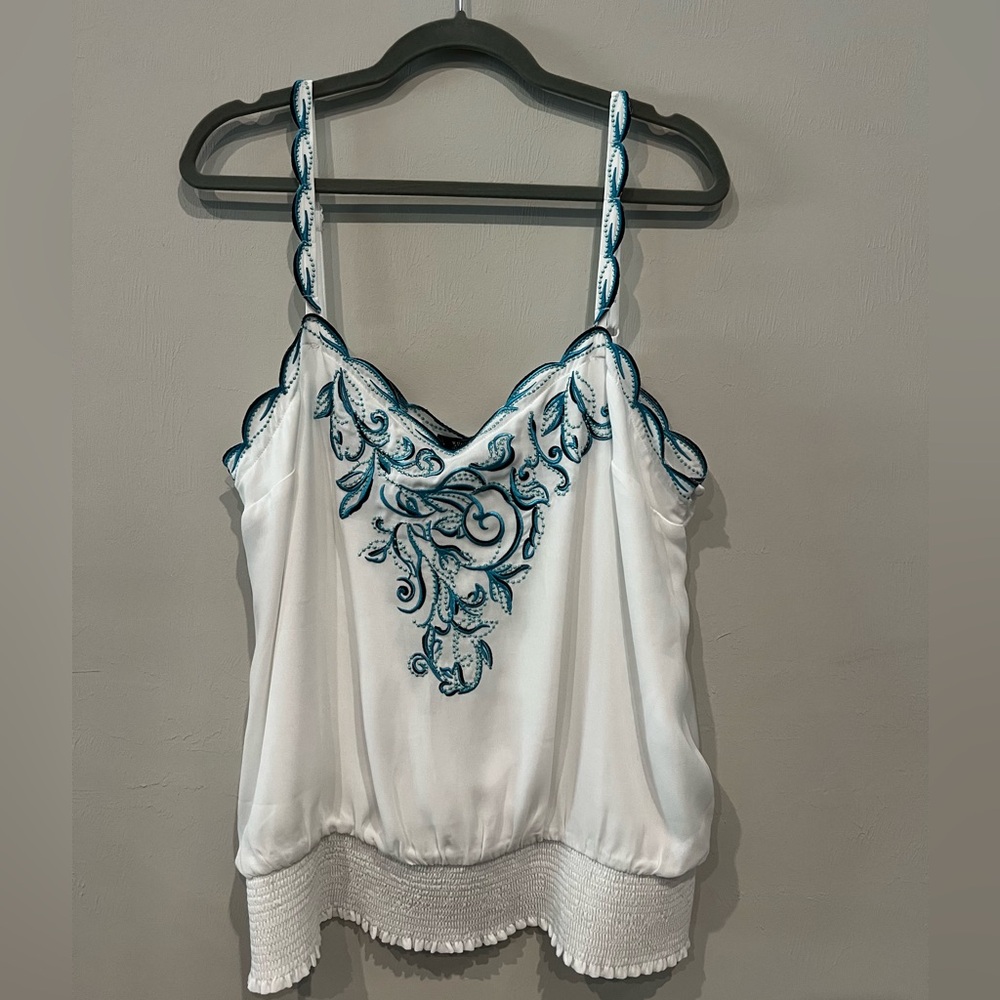 White House Black Market Embroidered White Cami